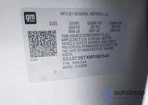 2021 Chevrolet Malibu Fwd 1Fl z USA, uszkodzony, nr VIN 1G1ZC5STXMF082544